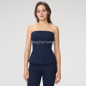 เสื้อกั๊กผ้ายีนส์เปิดหน้าอกของผู้หญิงเสื้อกั๊กลำลองแขนกุดย้อนยุค - Product Image 1