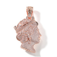 Collier Hip-Hop pour Homme Très Vendu en Laiton, Sertie de Zircons Cubiques, Pendentif 3D Double Face Reine Elizabeth