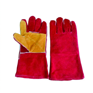 Extra Long Leather Welding <b>Gloves</b> Red Yellow Fleece Lined Molten Metal Splash Test <b>Type</b> B Straight Thumb MIG TIG Customizable - Product Image 1