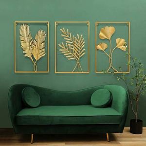 Metal <b>Leaf</b> Plant Decor Wrought Iron Hanging Non-Perforated Wall Mural Living Room Bedroom Home Decoration - Product Image 2