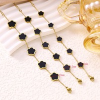 Bracelet en acier inoxydable noir et blanc plaqué or avec zircon et motif cinq feuilles, couleur personnalisée, tendance, pour femme