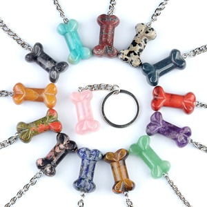 Wholesale Cute Healing Natural Stone Dog Bone Shape Pendant Crystal Key Chain for Home Car Bag Decoration Accessories Gifts