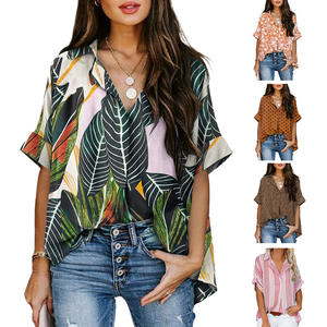 Blusa hawaiana con estampado personalizado de fábrica de <span class=keywords><strong>tregua</strong></span> a precio competitivo, blusas de manga corta de talla estadounidense para mujer - Product Image 3