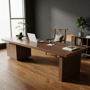 Walnut Rectangular Solid Wood Writing <b>Desk</b> with 3 <b>Drawers</b> for Home Office Bedroom - Product Image 3