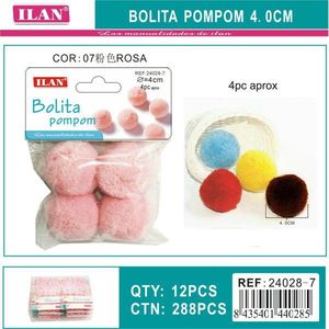 Iln Bolita Pompom 4.0 Cm Pink <b>Wool</b> <b>Craft</b> Decorations - Product Image 1