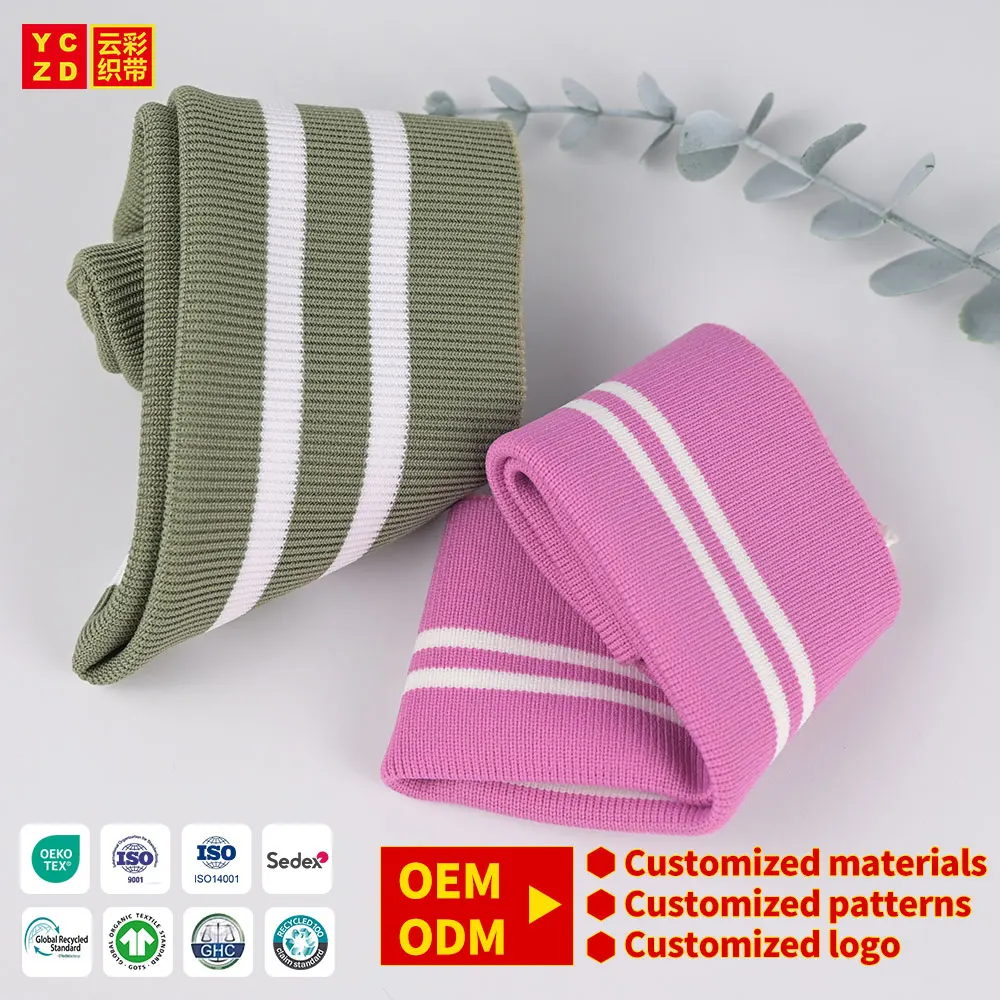 OEM Factory Wholesale Double Striped Cotton RIB Knit LOGO Custom Rib Knit Cuffing Collar Neck RIB Knit For T Shirt Apparel