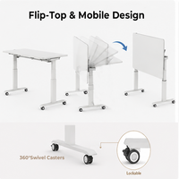 Table de formation à plateau rabattable réglable en hauteur avec surface tableau blanc effaçable à sec en PET, bureau de réunion mobile pliable pour espace de bureau