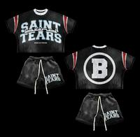 T-shirt personnalisé à ourlet brut, délavé à l'acide, 100% coton, grammage lourd, effet vieilli, en tissu éponge, avec impression DTG et strass