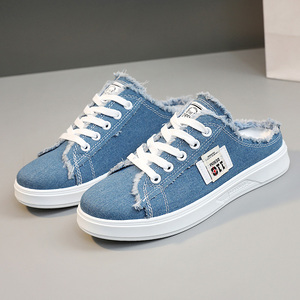 Nouvelles Demi-chaussons en toile tendance été polyvalentes Baotou Tuo respirantes à semelle épaisse rehaussée pour femmes - Product Image 4