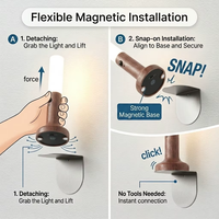 Lampe de nuit intelligente en bois avec détecteur de mouvement, 500 mAh, rechargeable par USB, lampe murale magnétique, lampe de table 2-en-1, décoration pour chambre à coucher, couloir