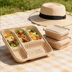 Boîtes alimentaires jetables en papier kraft 24oz à 5 compartiments, boîte à charcuterie ronde de 280 mm pour restaurant, OEM ODM Eco - Product Image 2