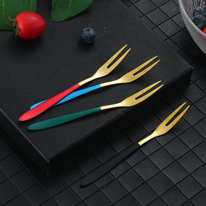 Stainless Steel Fruit <b>Forks</b> Colorful <b>Dessert</b> <b>Forks</b> For Cake Mooncake Household Use Solid Color Design YT A017 - Product Image 5