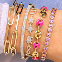 Gemnel Silber Herz Tennis Armband Multi Edelstein Lünette Armband Custom Länge Pink Saphir & Smaragd Stapelbarer Schmuck