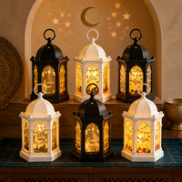 Lanterne suspendue multifonctionnelle islamique en plastique écologique, sans flamme, à LED blanc chaud vacillant, pour Ramadan Kareem et Eid Mubarak