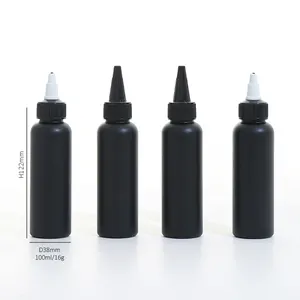 Mat Oppervlak 150Ml 200Ml 300Ml Pet Plastic Zwart Blauw Groen Applicator Mondstuk Flessen Voor Haarolie Nagellijm