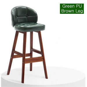 Chaise en bois massif Home Restaurant Kitchen Island Bar Front Desk Tabouret haut avec coussin en PU et antidérapant, hauteur d'assise - Product Image 5