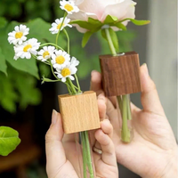 Vase magnétique moderne en bois massif pour réfrigérateur, mini-support à fleurs en tube acrylique avec design rustique style ferme