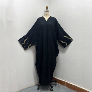 Colore oro foglie ricamate <span class=keywords><strong>a</strong></span> polsino fronteggiato stile aperto formato sciolto Dubai Muslim donne Abaya - Product Image 6