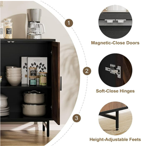 Meuble TV en bois cannelé gris de 59 ''Table console centrale de divertissement avec armoire de rangement pour salon cuisine - Product Image 6