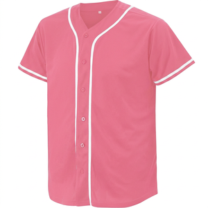 WARPRO INDUSTRY เสื้อเบสบอลสีชมพู แขนสั้น ติดกระดุมด้านหน้า สีพื้น คอวี สำหรับผู้ใหญ่ ใส่ได้ทุกฤดู - Product Image 1