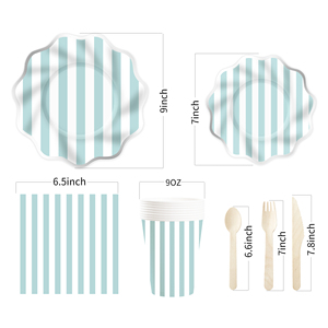 DAMAI - Vajilla Personalizada para Fiestas, Plato Ondulado con Estampado Plateado y Rayas Azules, Plato de Papel, Vaso, Servilleta - Product Image 3