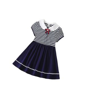 KUYEEBEAR Vestidos de Verano 2022 para Niñas, Vestido Corto con Mangas Cortas y Estampado a Rayas, Vestidos para Niñas Pequeñas de 6 a 14 Años, Venta al por Mayor - Product Image 1