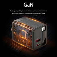 Chargeur mural GaN 65W de haute qualité avec câble rétractable à charge rapide 2 ports Protection OTP et OVP pour iPhone