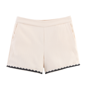Shorts d'été décontractés pour femmes, couleur beige, respirants, tissés, teints en pièce, taille mi-haute, avec fermeture éclair latérale, 100% polyester, uni - Product Image 2