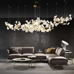 Keramische Bloem Ginkgo Verlichtingsarmatuur Blad Lange Kroonluchter Project Licht Luxe Kunst Kroonluchter Hanglampen