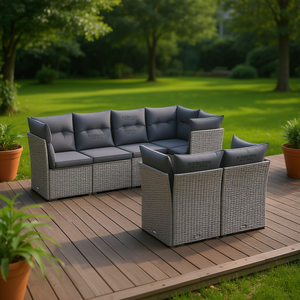 Modular Grey Pe Rattan Garden <b>Sofa</b> <b>Set</b> Outdoor Furniture Waterproof Cushions Contemporary Design - Product Image 2