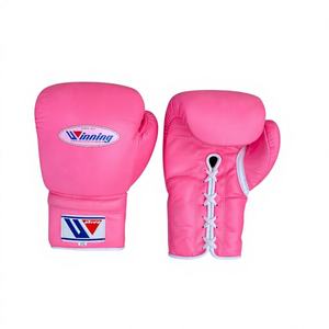 Gants de boxe GYMSTERO Winning en cuir de vachette rose, à fermeture auto-agrippante, avec sangle de poignet réglable, logo personnalisé, haute performance - Product Image 1
