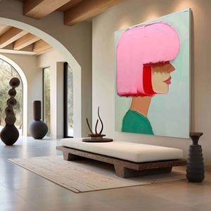 Grande peinture murale abstraite moderne en acrylique texturé rose et coloré sur toile, peinte à la main, pour la décoration murale de la maison et des galeries - Product Image 6