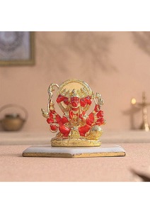 <b>Gold</b> Plated Panchmukhi Hanuman <b>Statue</b> with Orange Enamel Hindu Religious Idol Decorative Home Temple Decor Gift Handicraft - Product Image 3