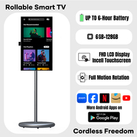 Televisor Inteligente Portátil Giratorio de 27 Pulgadas, LED HDTV, Tableta Todo en Uno con Android 15, Batería, Pantalla Digital Interactiva con Ruedas