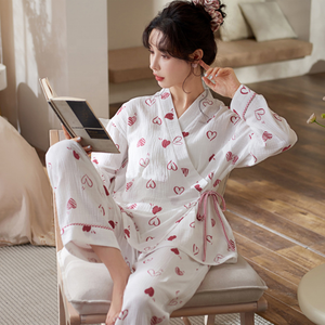 Pronto per la spedizione taglie forti mussola <span class=keywords><strong>100</strong></span>% di cotone garza di maternità pigiama da allattamento da donna Set camicia da notte da donna - Product Image 2