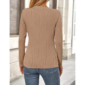 Blusa de Punto Personalizada de Moda para Mujer, Primavera-Otoño 2025, Manga Larga, Estilo Informal y Elegante para Negocios, Cuello Redondo, Texturizada - Product Image 1