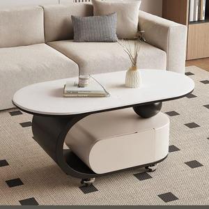 Table basse ovale mobile en dalles de pierre de luxe de style italien, ensemble gigogne, nouveau design pour salon compact, tables d'appoint de canapé - Product Image 4