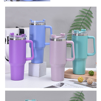 Bouteille isotherme de voyage en acier inoxydable 40 oz avec logo personnalisé, gobelet à glace avec paille rabattable, poignée et paille