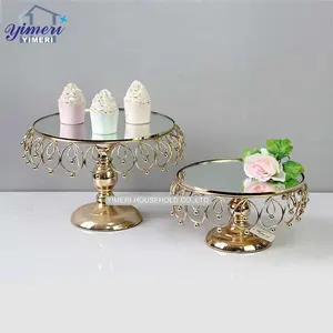 Présentoirs à gâteaux en métal doré, ronde et moderne, miroir, vente en gros, pour mariage, 4 pièces