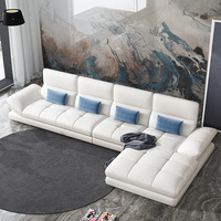 Canapé en cuir véritable en forme de L, design simple, surface en cuir de vachette, structure en bois, rembourrage en éponge, BTLS004, pour la maison ou le bureau