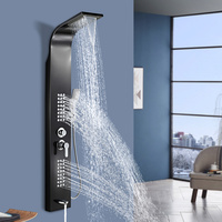 Panneau de douche mural en acier inoxydable avec cascade dorée, colonne de douche, ensemble de jets de massage pour le corps, panneaux de douche à LED