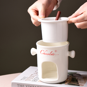 En stock : Ensemble de <span class=keywords><strong>fondue</strong></span> au chocolat en céramique de porcelaine 300 ml, mug à <span class=keywords><strong>fondue</strong></span> au fromage, chauffe-beurre, fourchette, bougie écologique - Product Image 4