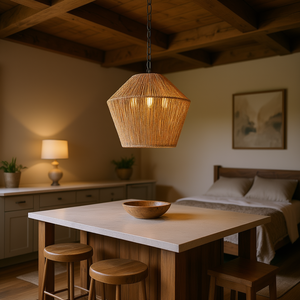 Lámpara Colgante Artesanal de Cuerda de Cáñamo con Pantalla de Tambor de Acabado Natural, Tamaño Grande, Base E26, para Isla de Cocina - Product Image 2