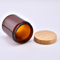 Kemasan Kosong Kustom 50ml 100ml 150ml 250ml 500ml Wadah Lilin Bulat Kaca Bening/Amber Dengan Tutup Bambu