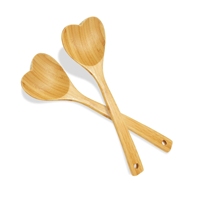 Lot de 2 cuillères en bambou en forme de cœur de 30 cm – Ustensiles de cuisine à long manche pour cuisiniers – Idéal comme cadeau de déménagement