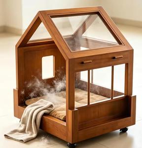 Wheeled Wooden Cat <b>Dog</b> Kennel with Cushion - Product Image 1