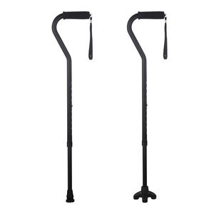 Canne réglable en usine avec poignée incurvée épaissie et base antidérapante pour aide à la marche des personnes âgées, noire, à une seule jambe - Product Image 2