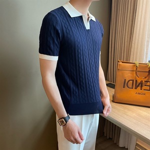 Chemise d'été pour homme style italien, respirante, texture jacquard, coupe ajustée, manches courtes, tendance mature, unie, 100 % polyester - Product Image 4
