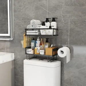 Bathroom Space Saver Over The Toilet Storage Shelves Organizer Rack With Paper Towels And Hanging Hooks