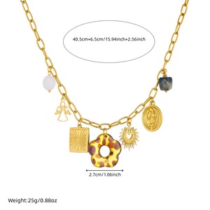 Fashion Retro Acrylic Leopard Print Flower Gold Plated Pendant Necklace Gift Jewelry - Product Image 4